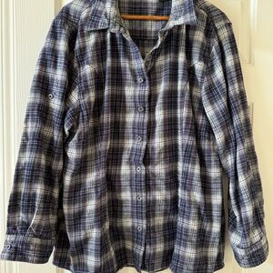 Coldwater Creek Plaid Button-Up Shirt - Blue and White